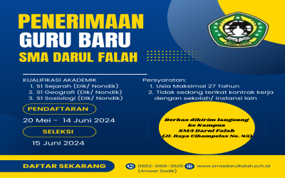 Lowongan untuk Guru SMA Darul Falah Cihampelas